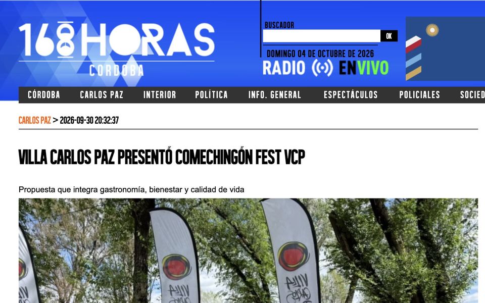 Captura de la nota en 168 Horas Córdoba