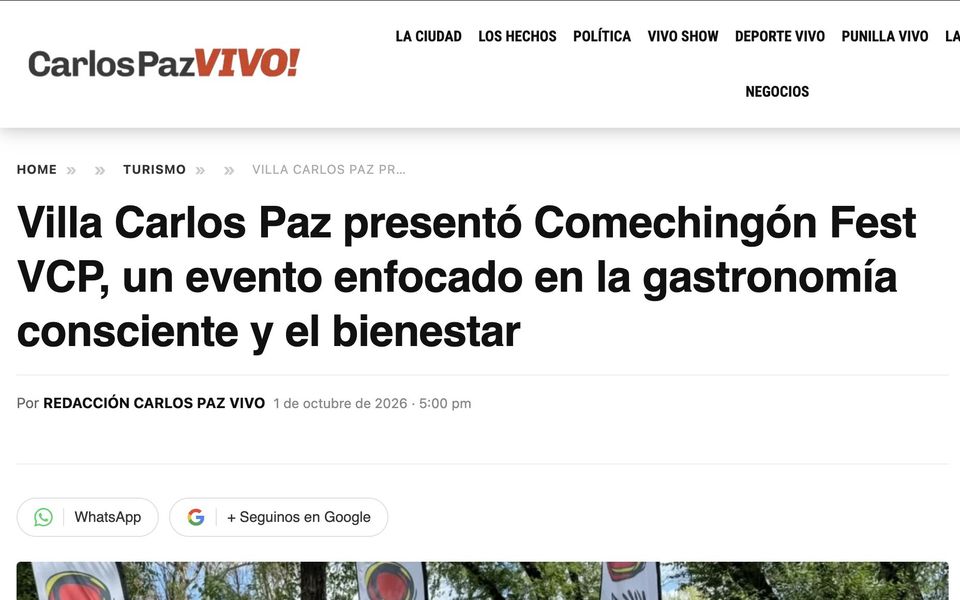 Captura de la nota en Carlos Paz Vivo