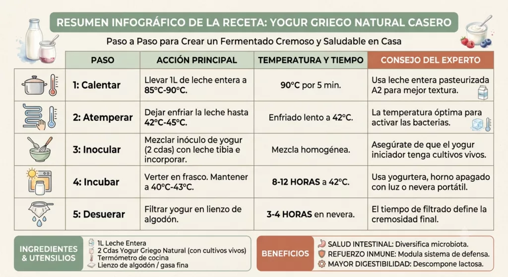 Como Preparar la Receta Paso a Paso: Yogur Griego Natural Casero